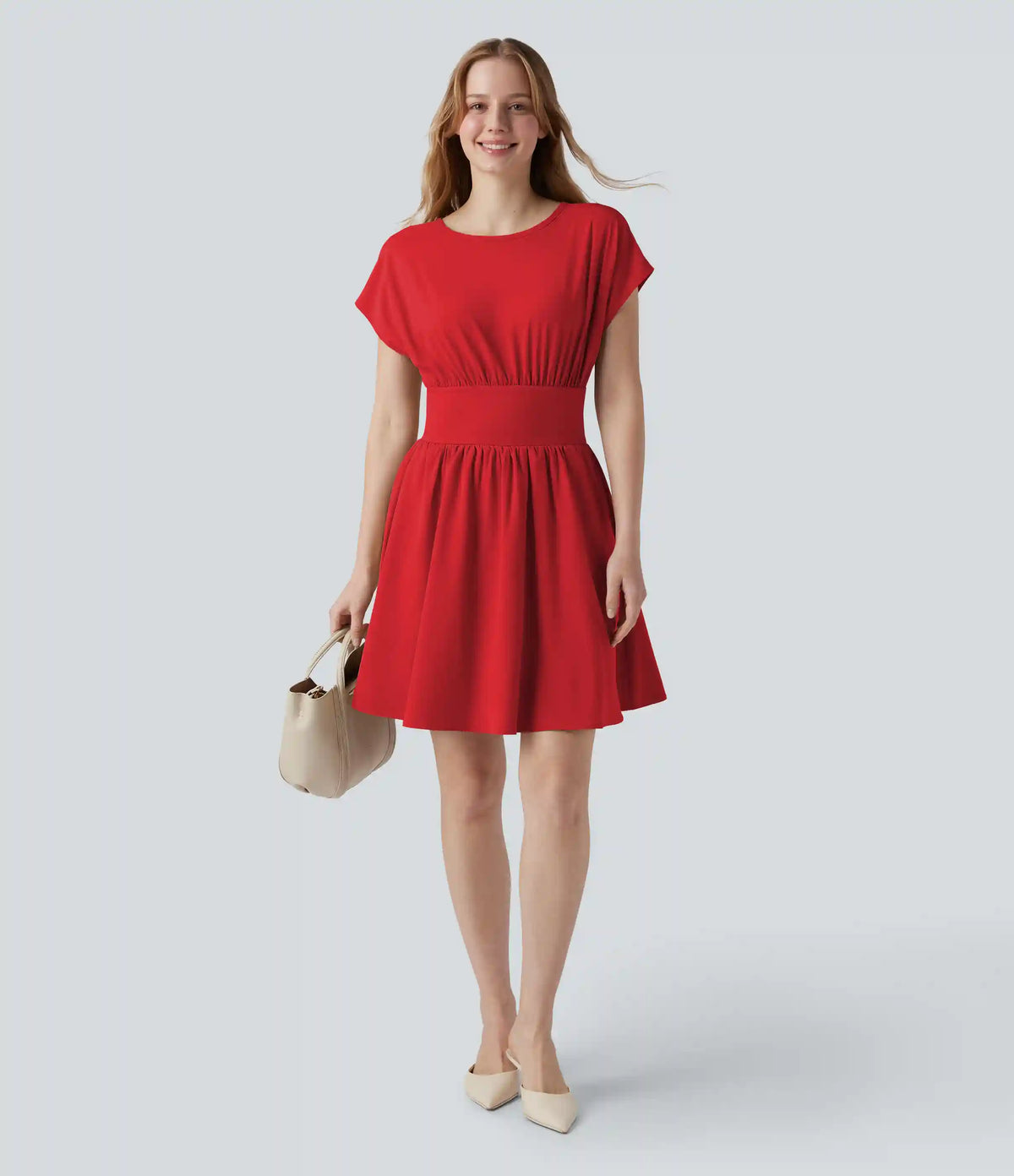 Breezeful™ Batwing Short Sleeve Flowy Quick Dry Mini Work Dress with Pockets