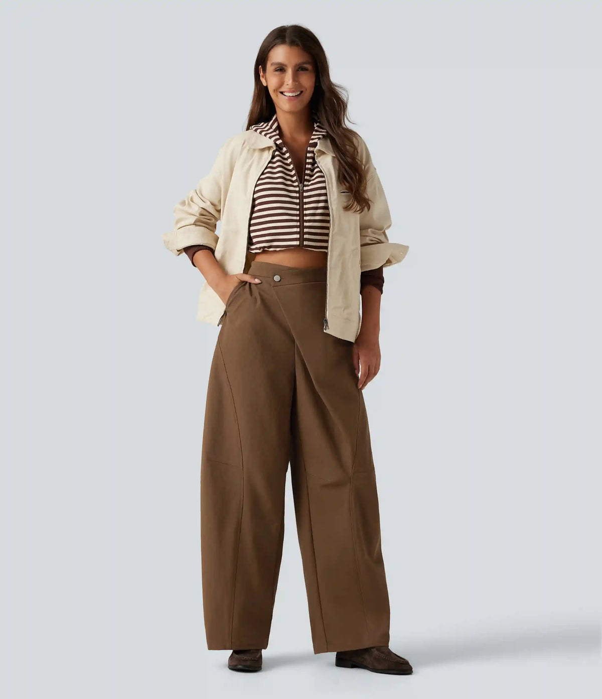 Mid Rise Asymmetric Baggy Casual Pants with Pockets