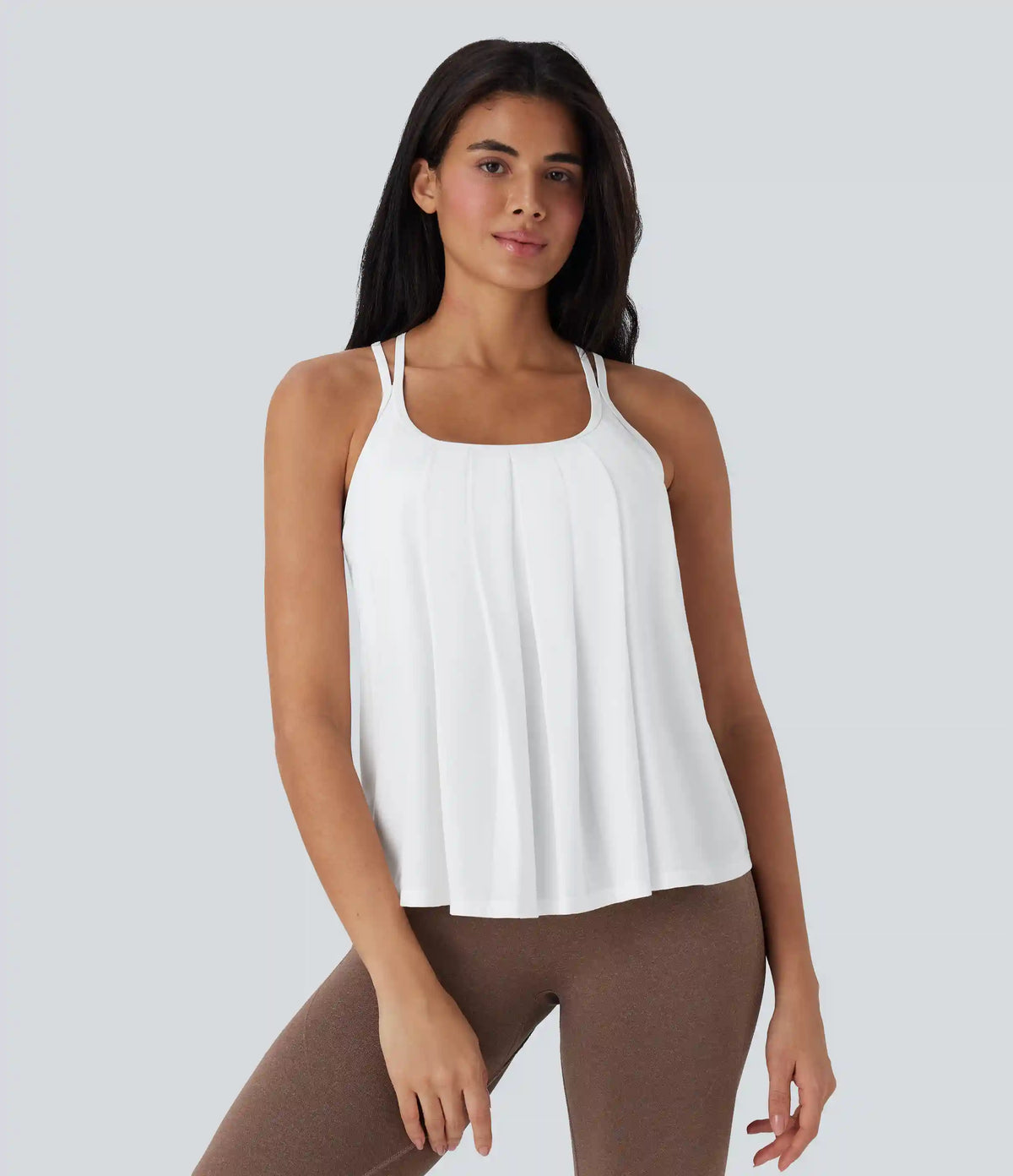 Double Straps Pleated Quick Dry Yoga Cami Top DD-F Cups
