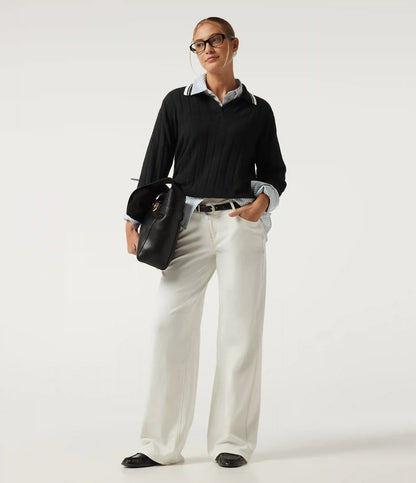 Long Sleeve Color Block Work Sweater