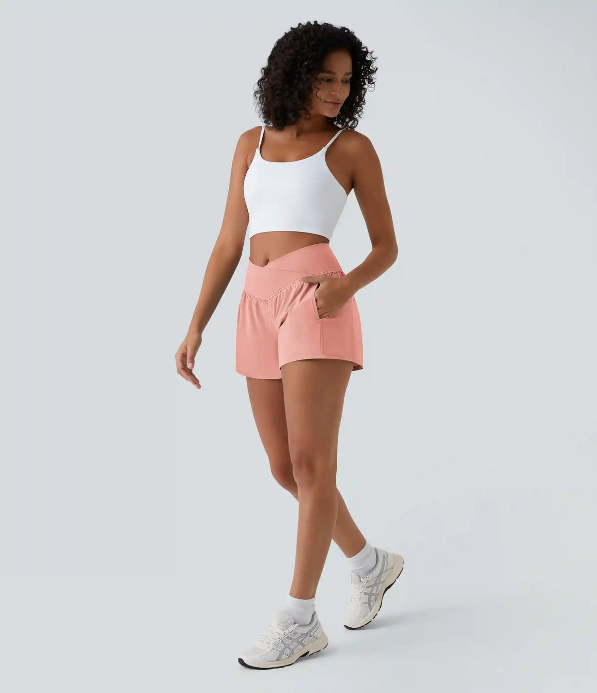 Breezeful™ High Waisted Crossover Pocket 2-in-1 Quick Dry Yoga Shorts 4"