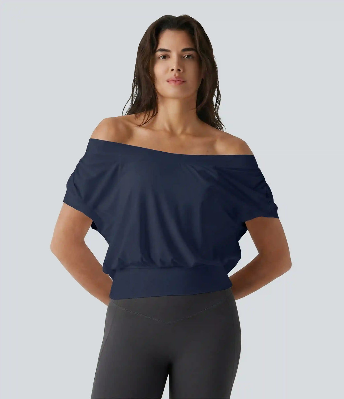 Off Shoulder Short Sleeve Oversize InstantCool Quick Dry Yoga Sports Top