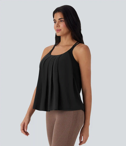 Double Straps Pleated Quick Dry Yoga Cami Top DD-F Cups