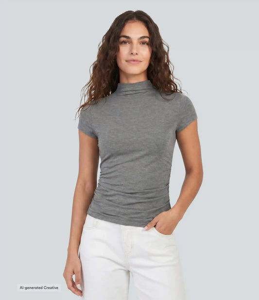 Mock-neck Short Sleeve Ruched Casual T-Shirt
