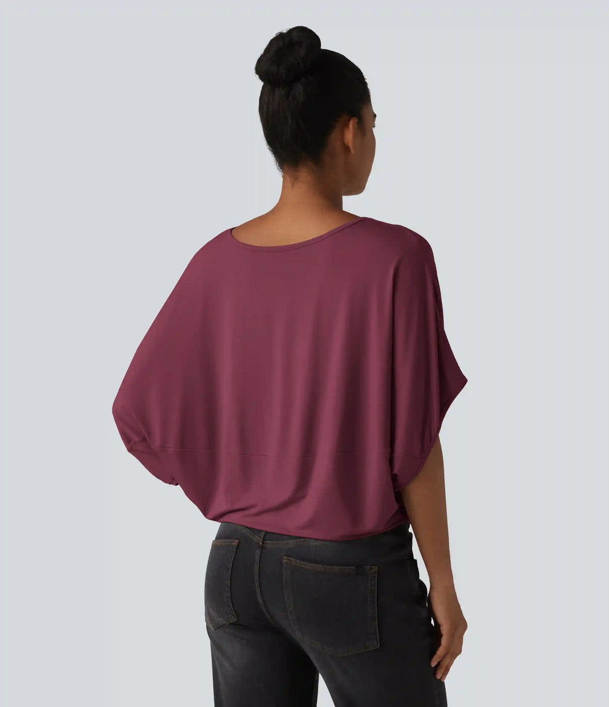 Round Neck Batwing Sleeve Relaxed Casual Top