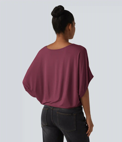 Round Neck Batwing Sleeve Relaxed Casual Top