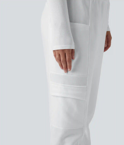 High Waisted Foldover Pocket Harem Fleece Casual Cargo Joggers
