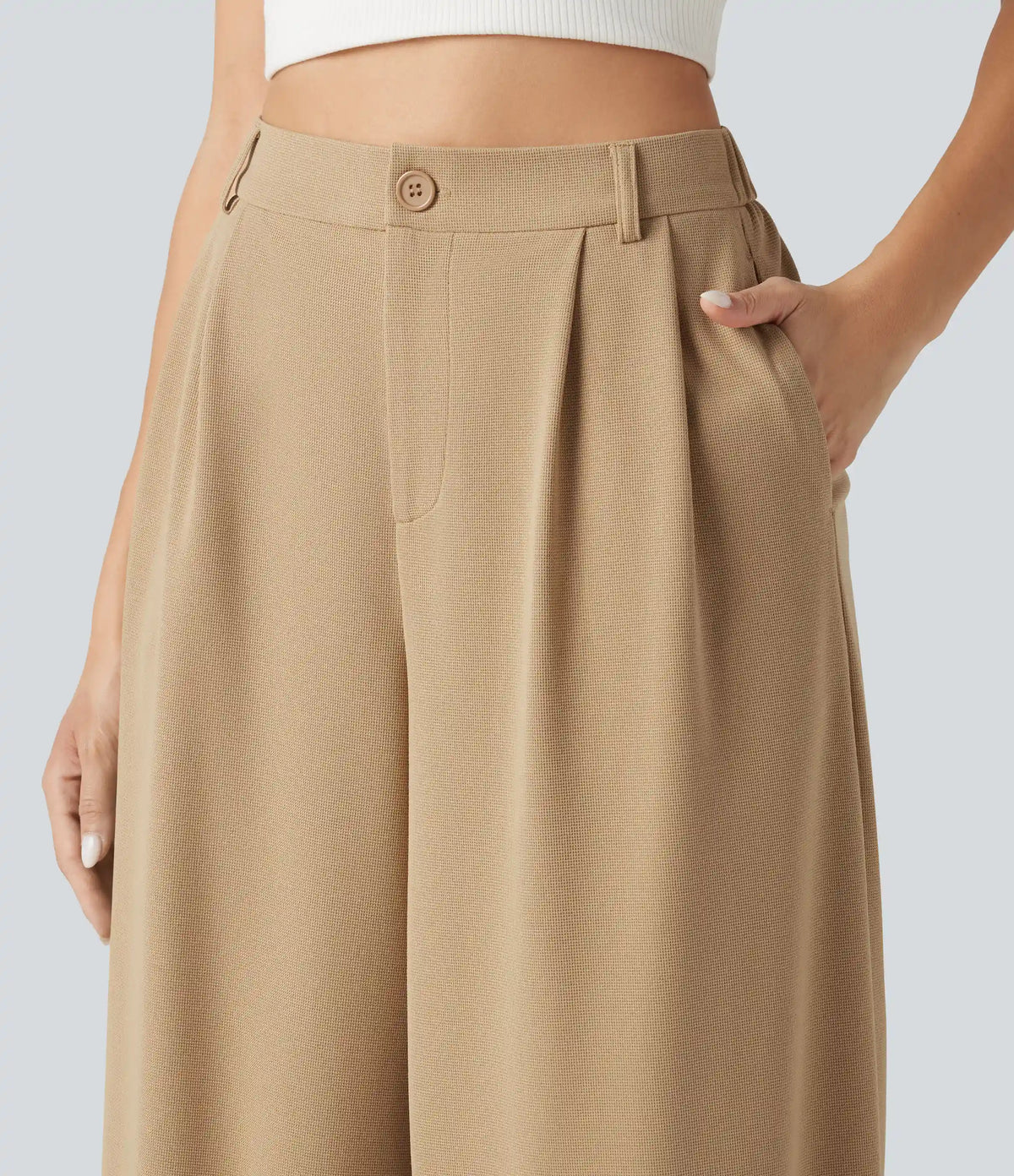 High Waisted Waffle Casual Balloon Joggers with Pockets