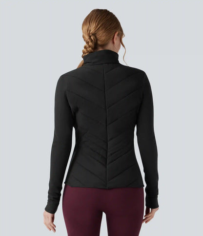 PuffFlex Stand Collar Zipper Long Sleeve Running Quilted Jacket with Pockets