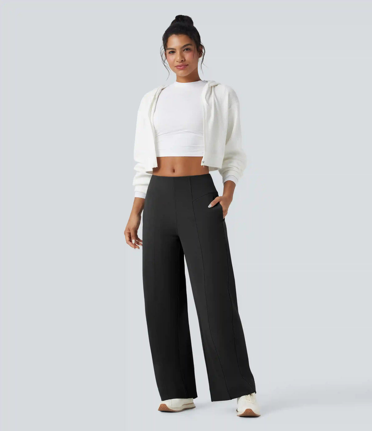 DayStretch Mid Rise Wide Leg Baggy Casual Pants with Pockets