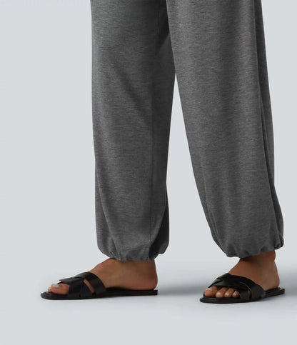 High Waisted Ruched Casual Joggers with Pockets