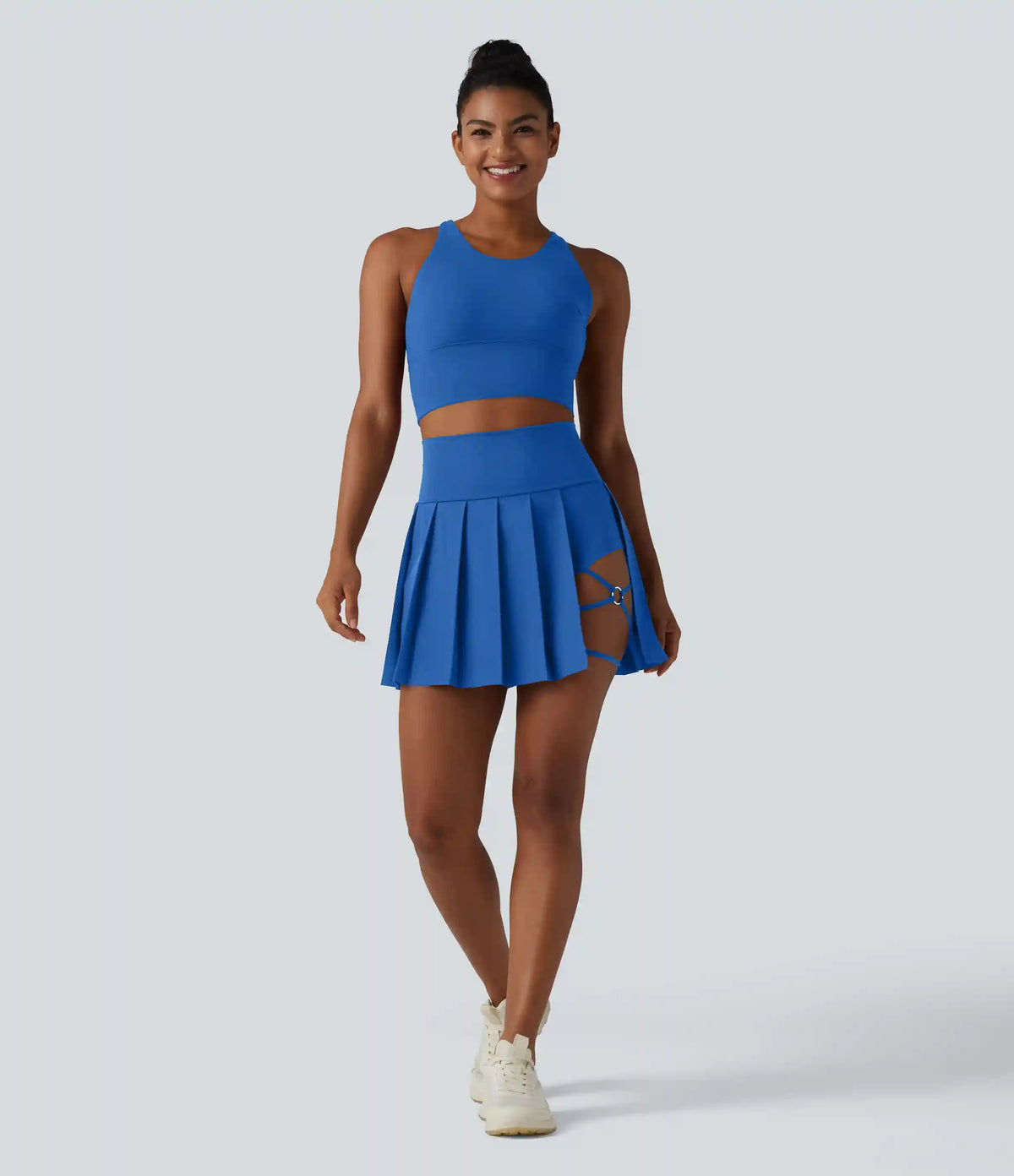 Breezeful™ High Waisted Pleated 2-in-1 Asymmetric Hem Quick Dry Mini Dance Skirt with Pockets-Longer Length