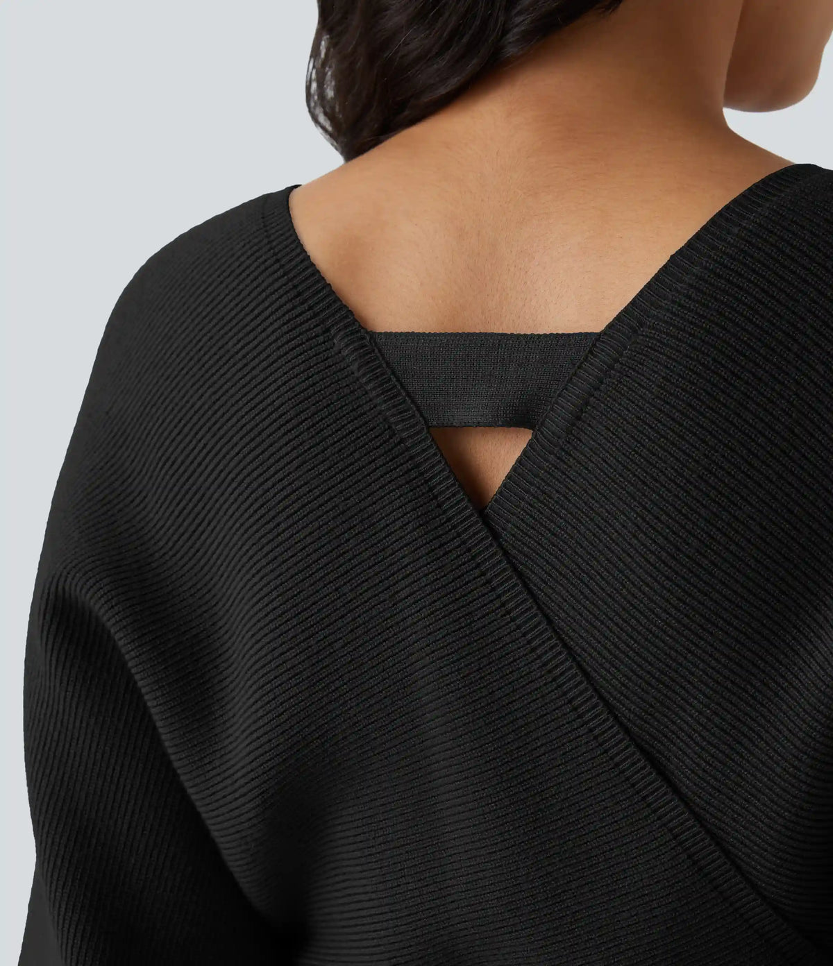 Crossover V Neck Batwing Long Sleeve Belted Mini Casual Sweater Dress