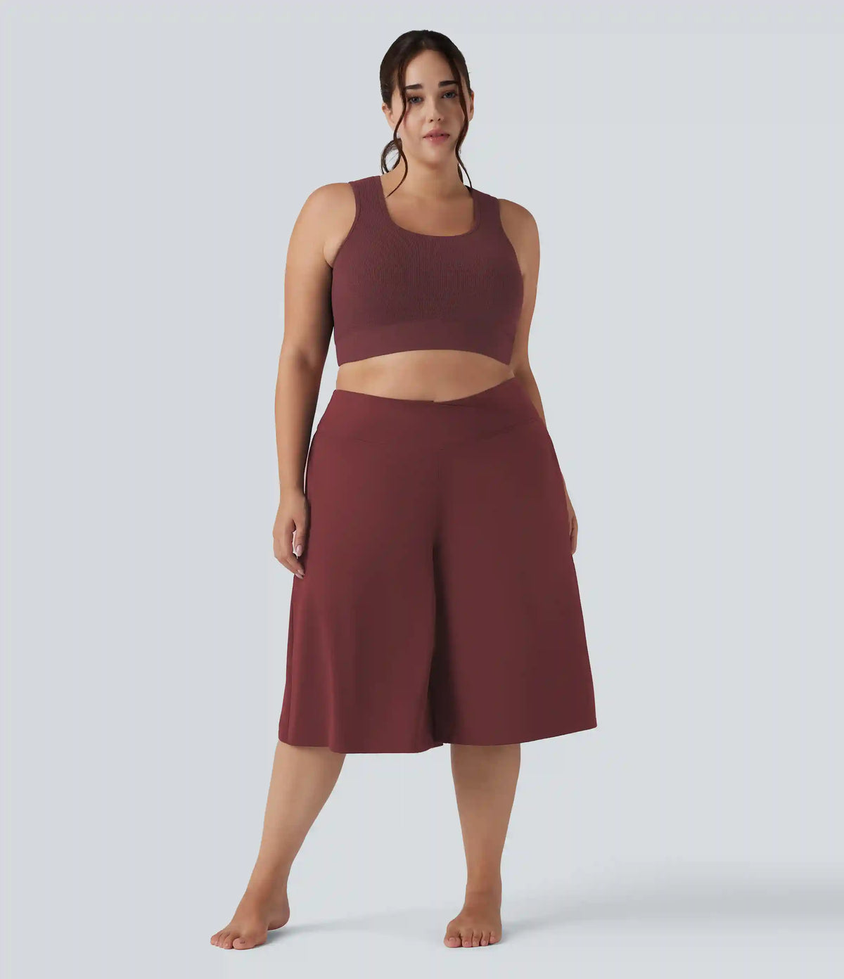 SoftlyZero™ Airy Crossover High Waisted Wide Leg InstantCool Yoga Pedal Pusher Plus Size Pants with Pockets