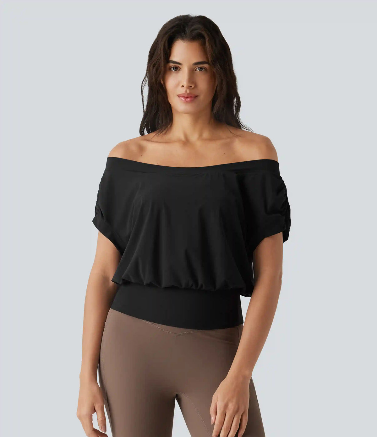 Off Shoulder Short Sleeve Oversize InstantCool Quick Dry Yoga Sports Top