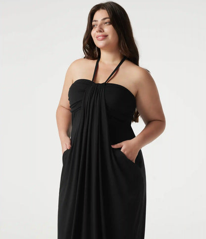 Plus Size Halter Tie Back Maxi Dress with Pockets