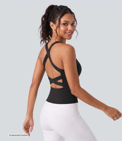 SoftlyZero™ Airy Square Neck Cropped InstantCool Running Tank Top-Longer Length