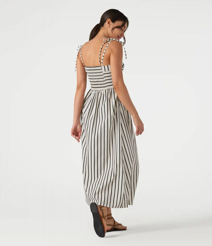 Lace Up Stripe Midi Slip Dress with Pockets