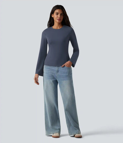 Round Neck Bell Long Sleeve Casual Top
