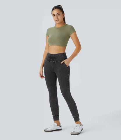 Halara Flex™ High Waisted Drawstring Pocket Washed Casual Jeans