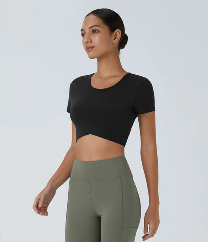 SoftlyZero™ Plush Crossover Hem Cropped Sports Top