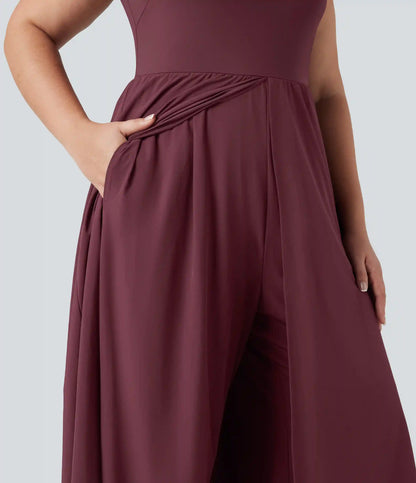 Plus Size Breezeful™ Sleeveless Quick Dry Overlay Jumpsuit with Pockets