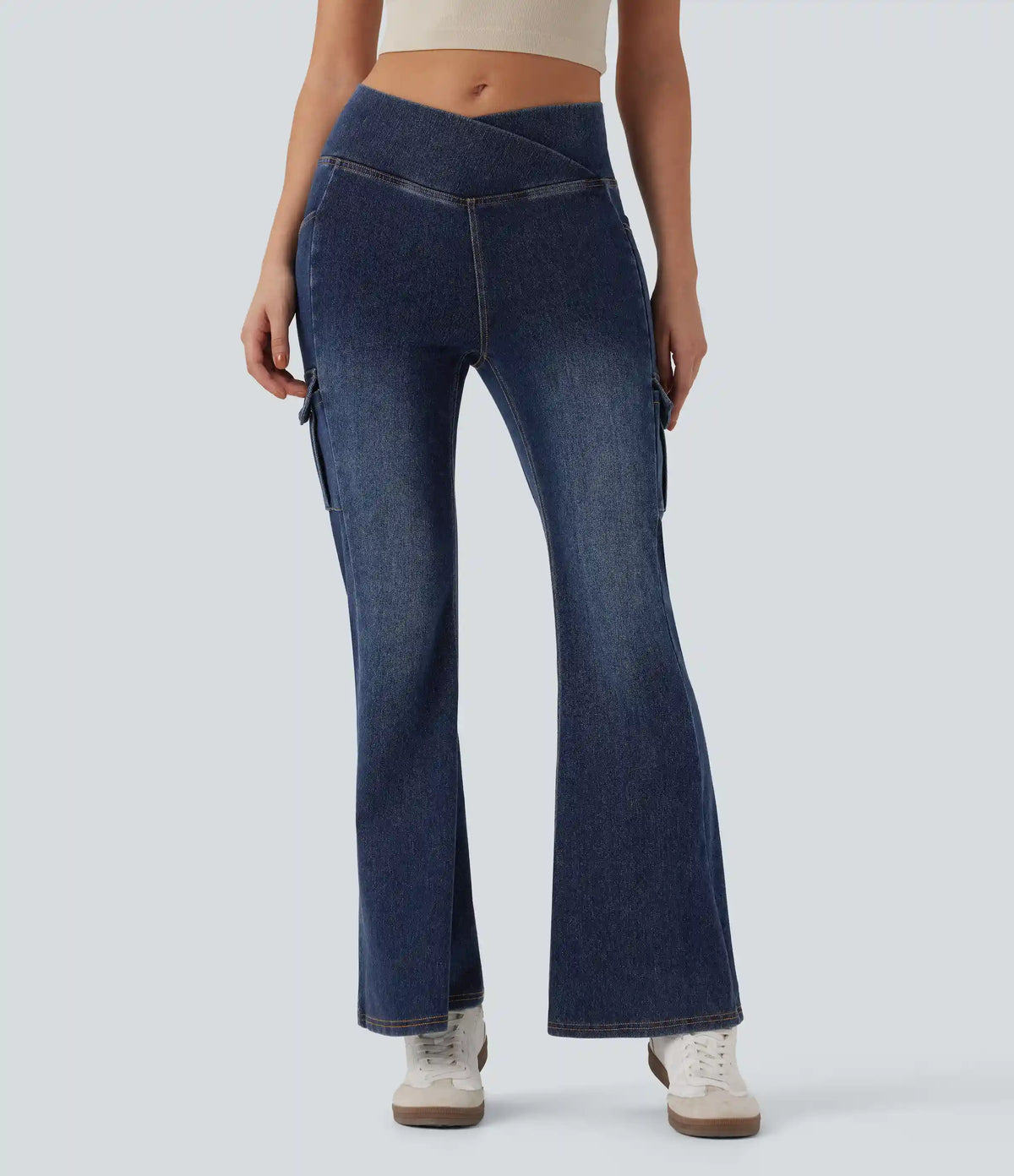 Halara Flex™ Mid Rise Crossover Denim Bootcut Casual Leggings with Pockets