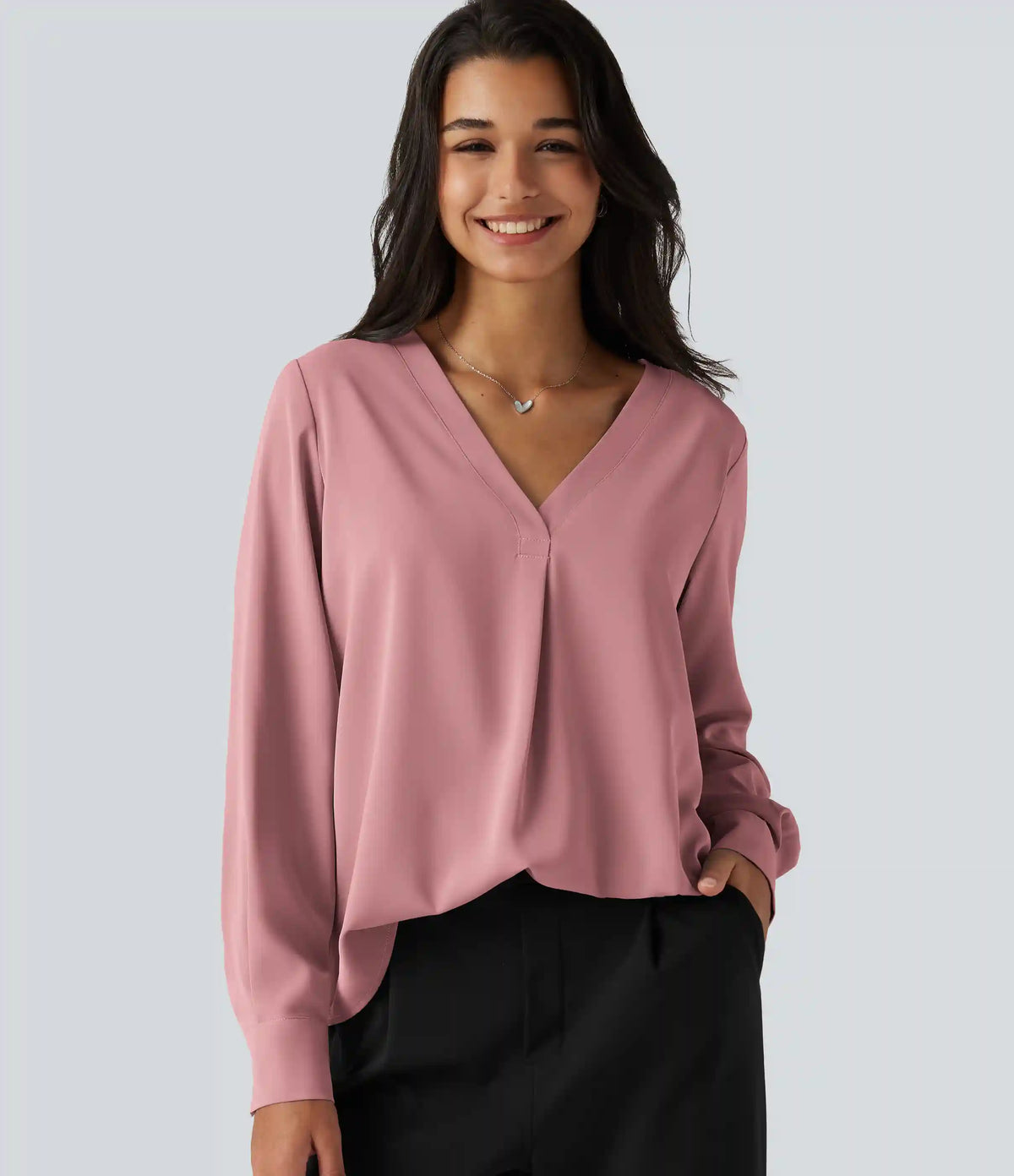 Wrinkle Recovery V Neck Long Sleeve Work Blouse