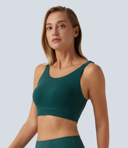Halara UltraSculpt™ Medium Support Round Neck Contrast Mesh Running Sports Bra with Built-in Bra