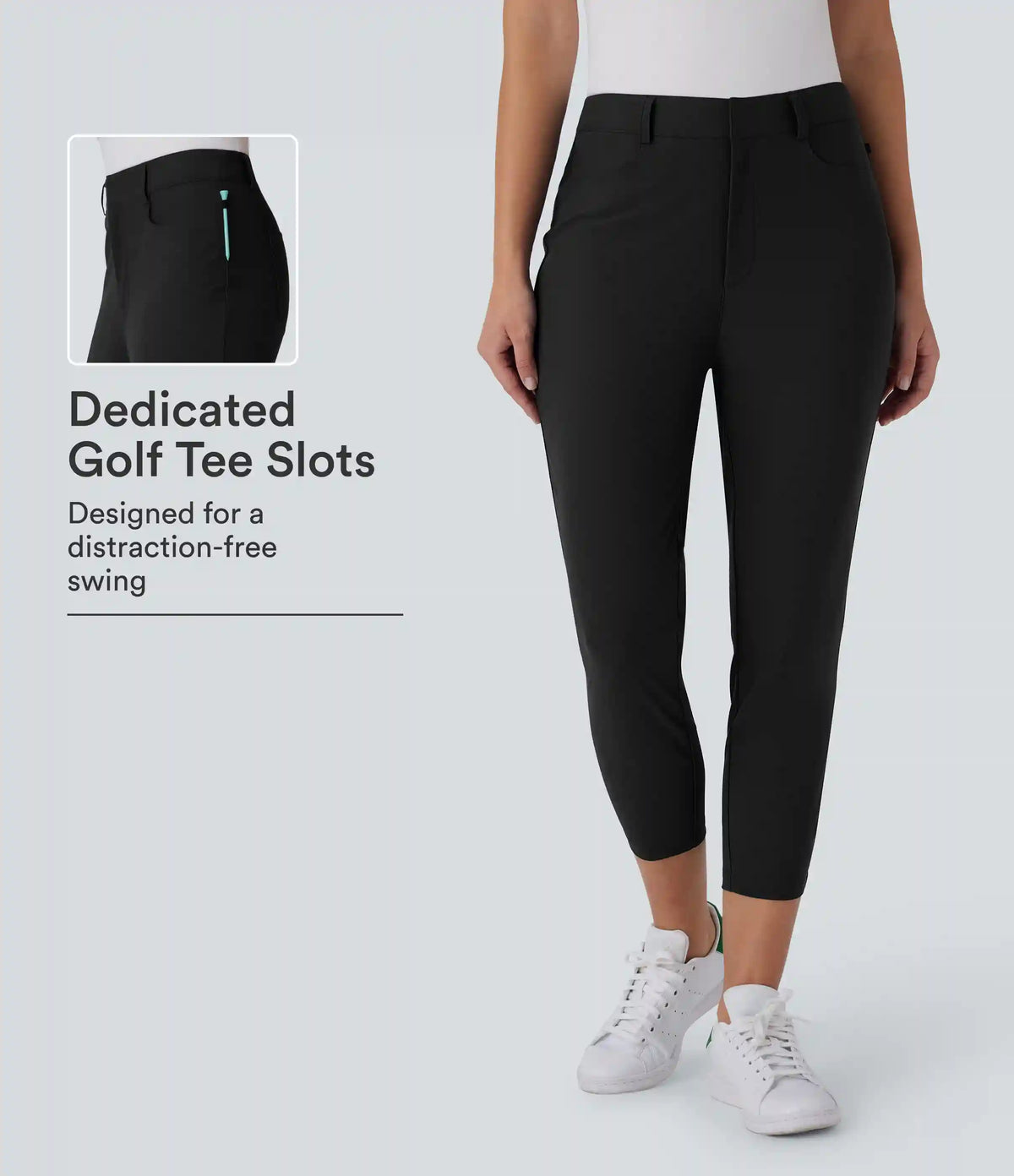 Mid Rise Pockets Capri Tapered Quick Dry Golf Pants-Golf Tee Pocket-UPF40+
