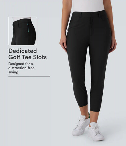 Mid Rise Pockets Capri Tapered Quick Dry Golf Pants-Golf Tee Pocket-UPF40+