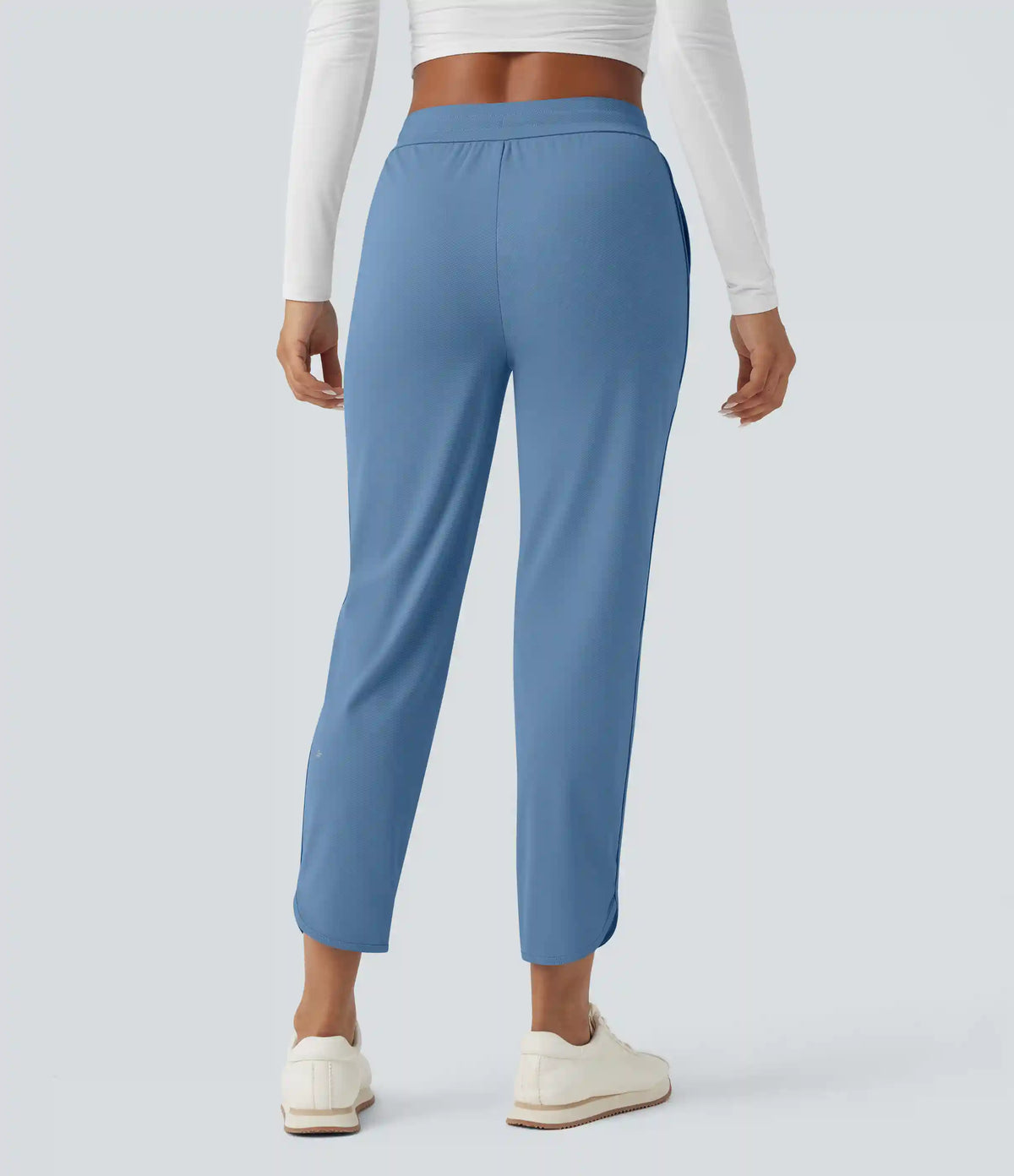 Mid Rise Drawstring Curved Hem Quick Dry Golf Tapered Pants with Pockets-UPF40+