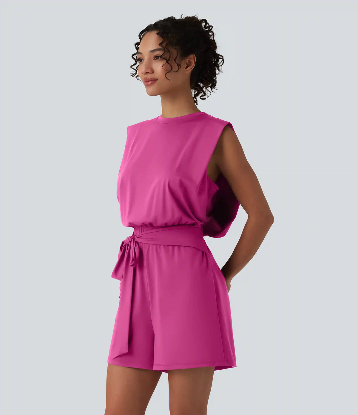 Round Neck Sleeveless Tie-front Cool Touch Casual Romper with Pockets-Easy Peezy-UPF50+