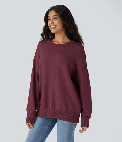 Round Neck Dropped Shoulder Long Sleeve Casual Sweater