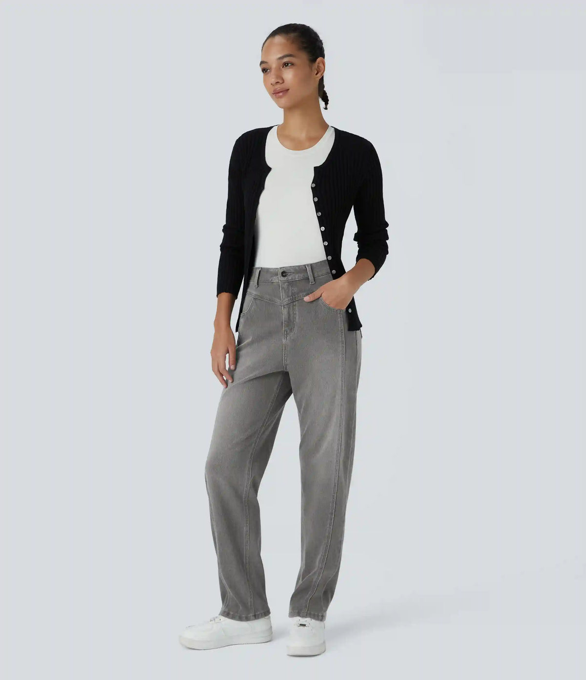 Halara Flex™ High Waisted Zipper Pockets Washed Casual Jeans