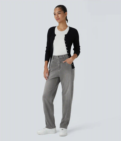Halara Flex™ High Waisted Zipper Pockets Washed Casual Jeans