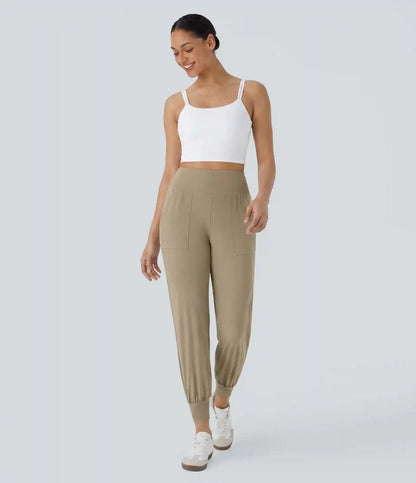 High Waisted Plain Pocket Casual Joggers