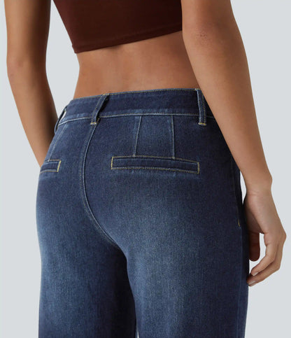 Halara Flex™ Low Rise Zipper Pockets Straight Leg Washed Casual Jeans