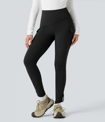 High Waisted Tummy Control Fleece Hiking Leggings with Pockets
