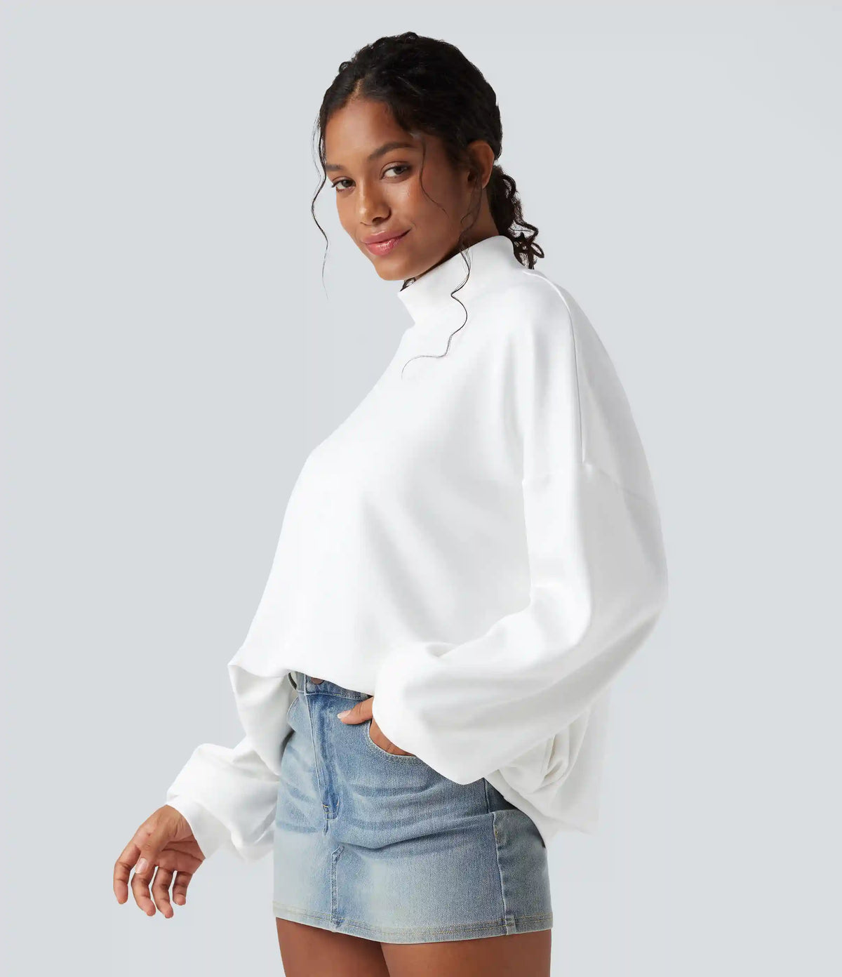 Mock-neck Relaxed Casual Sweatshirt with Pockets