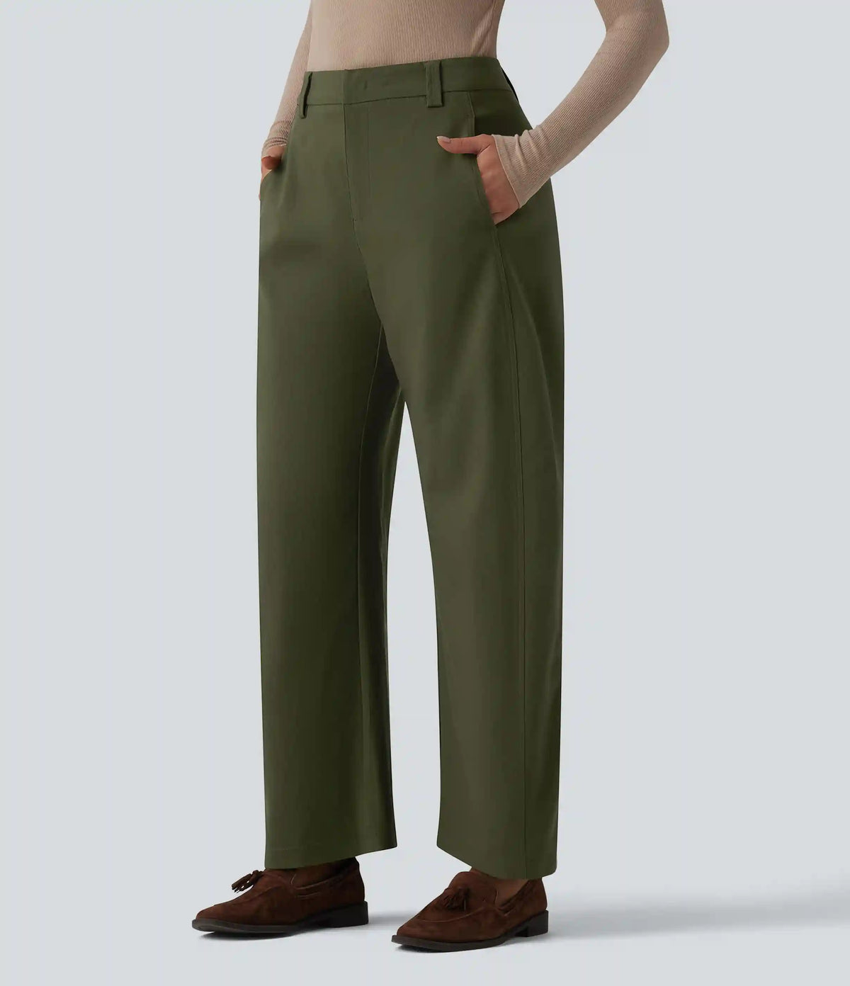 Mid Rise Work Barrel Leg Pants with Pockets