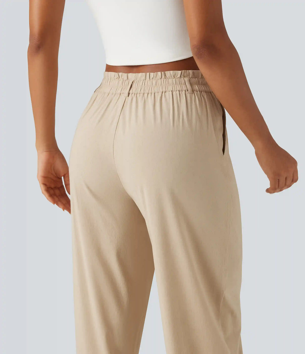 High Waisted Tapered Casual Stretch Linen Pants with Pockets