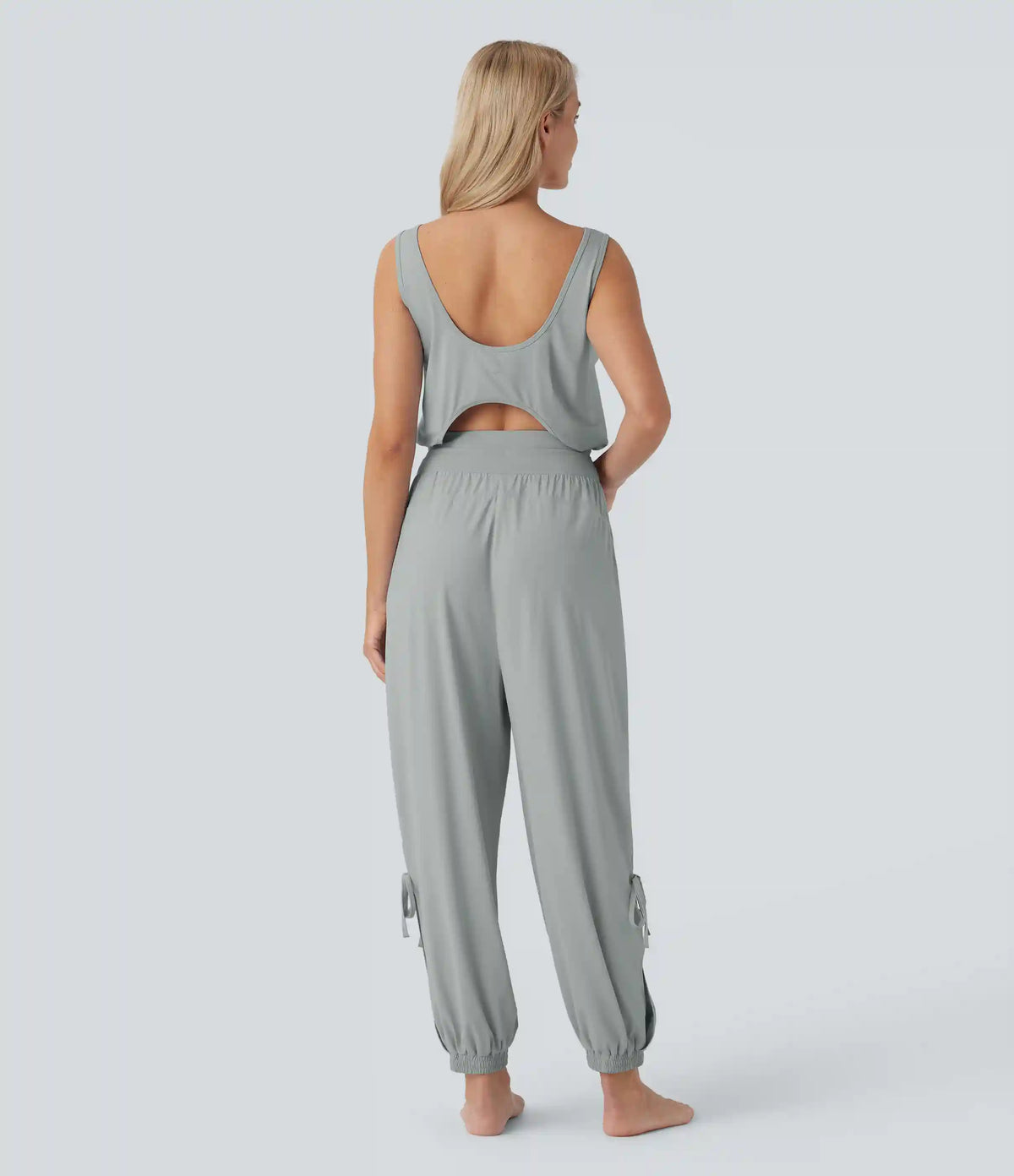 Sleeveless Cut Out Drawstring Pocket InstantCool Yoga Jumpsuit-UPF50+