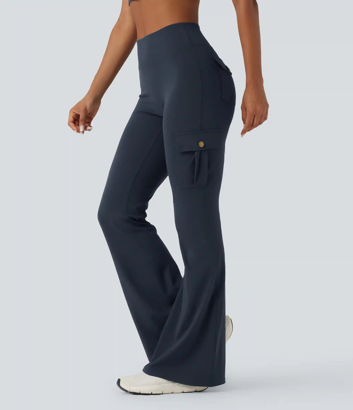 DayStretch High Waisted Tummy Control Ruched Workout Flare Pants with Pockets