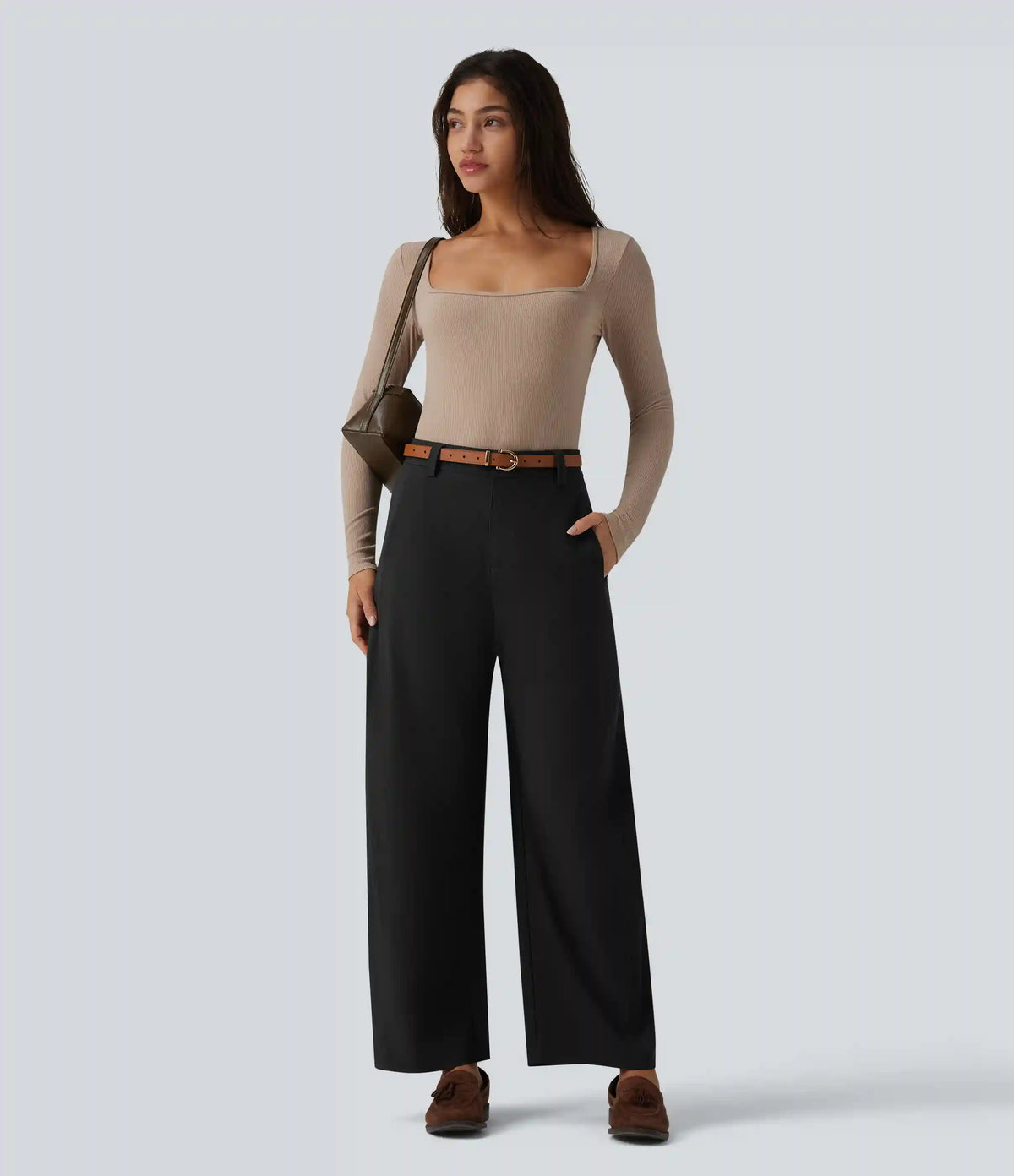 Mid Rise Work Barrel Leg Pants with Pockets