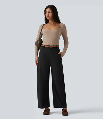 Mid Rise Work Barrel Leg Pants with Pockets
