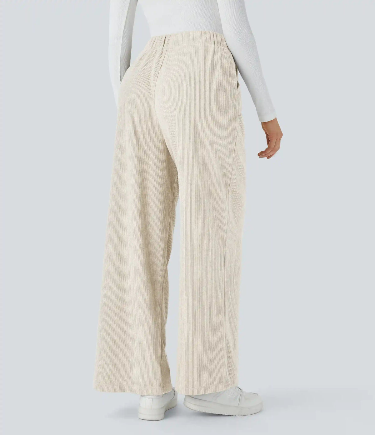 Ribbed High Waisted Pocket Wide Leg Casual Pants