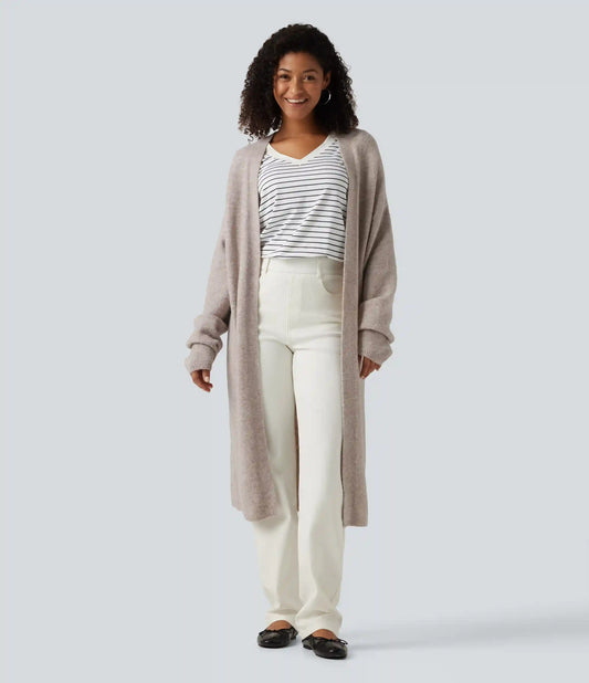 Open Front Dropped Long Sleeve Longline Casual Cardigan