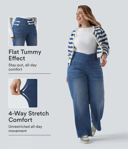 Halara Flex™ Crossover High Waisted Tummy Control Casual Straight Leg Plus Size Jeans with Pockets