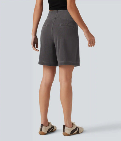Halara Flex™ High Waisted Denim Casual Baggy Bermuda Shorts 7'' with Pockets